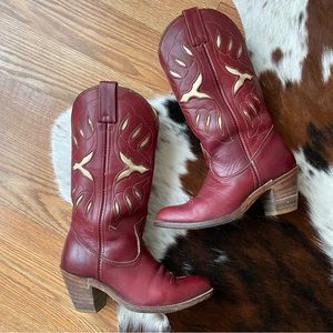 Double H Wine Maroon Western Cowboy Cowgirl Leather Boots Size 6